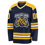 Personalized Hockey Jersey in Navy with Gold and White Accents Personalized Navy Gold-White Hockey Jersey