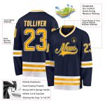 Custom Name and Number Hockey Jersey in Navy, Gold, and White - Personalized Team Jersey Personalized Navy Gold-White Hockey