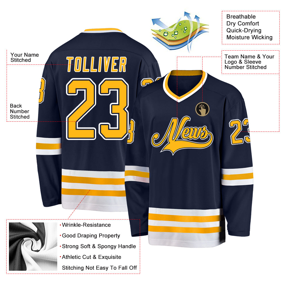 Personalized Navy Gold-White Hockey Jersey Team Custom Name and Number Custom Name and Number Hockey Jersey in Navy, Gold, and White - Personalized Team Jersey Personalized Navy Gold-White Hockey - Image 2