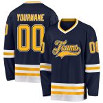 Custom Name and Number Hockey Jersey in Navy, Gold, and White - Personalized Team Jersey Personalized Navy Gold-White Hockey