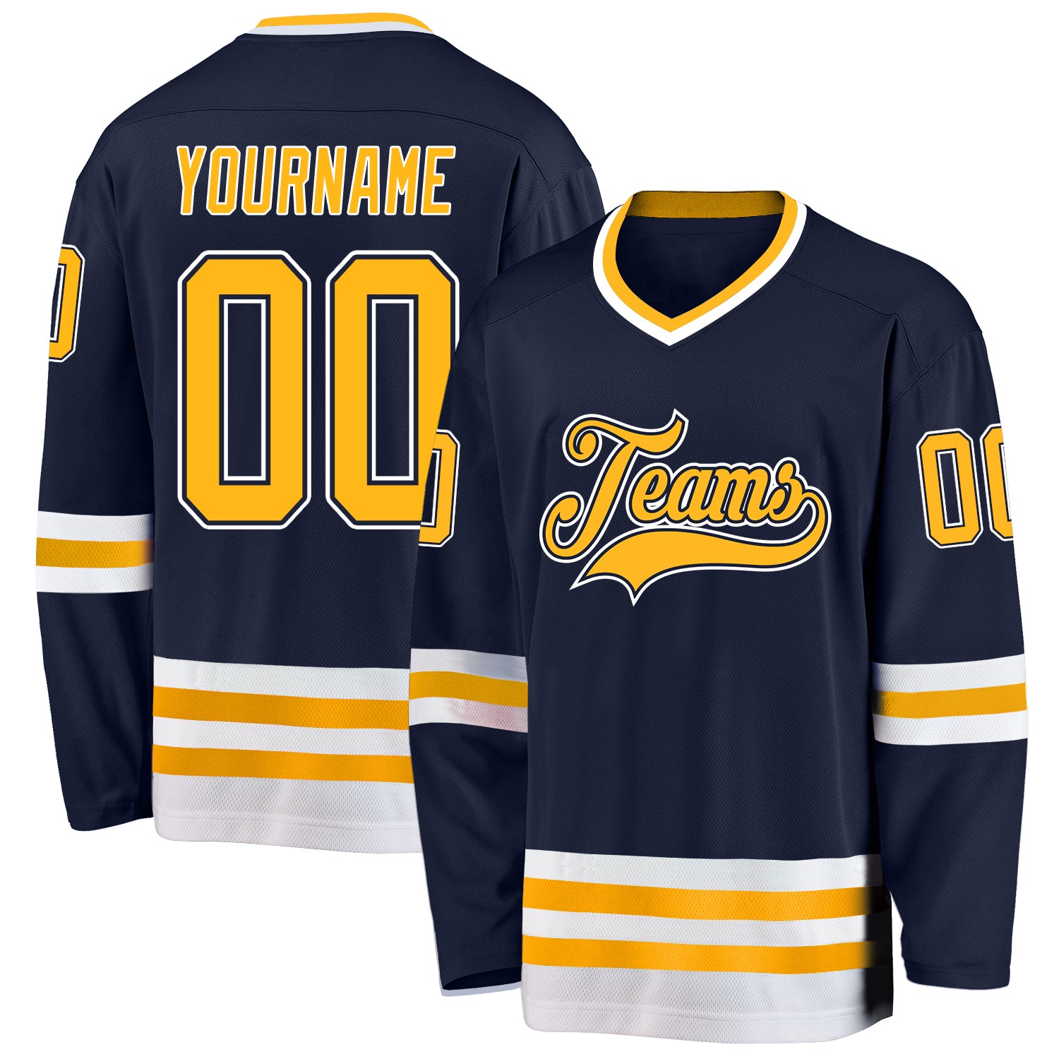 Custom Name and Number Hockey Jersey in Navy, Gold, and White - Personalized Team Jersey Personalized Navy Gold-White Hockey