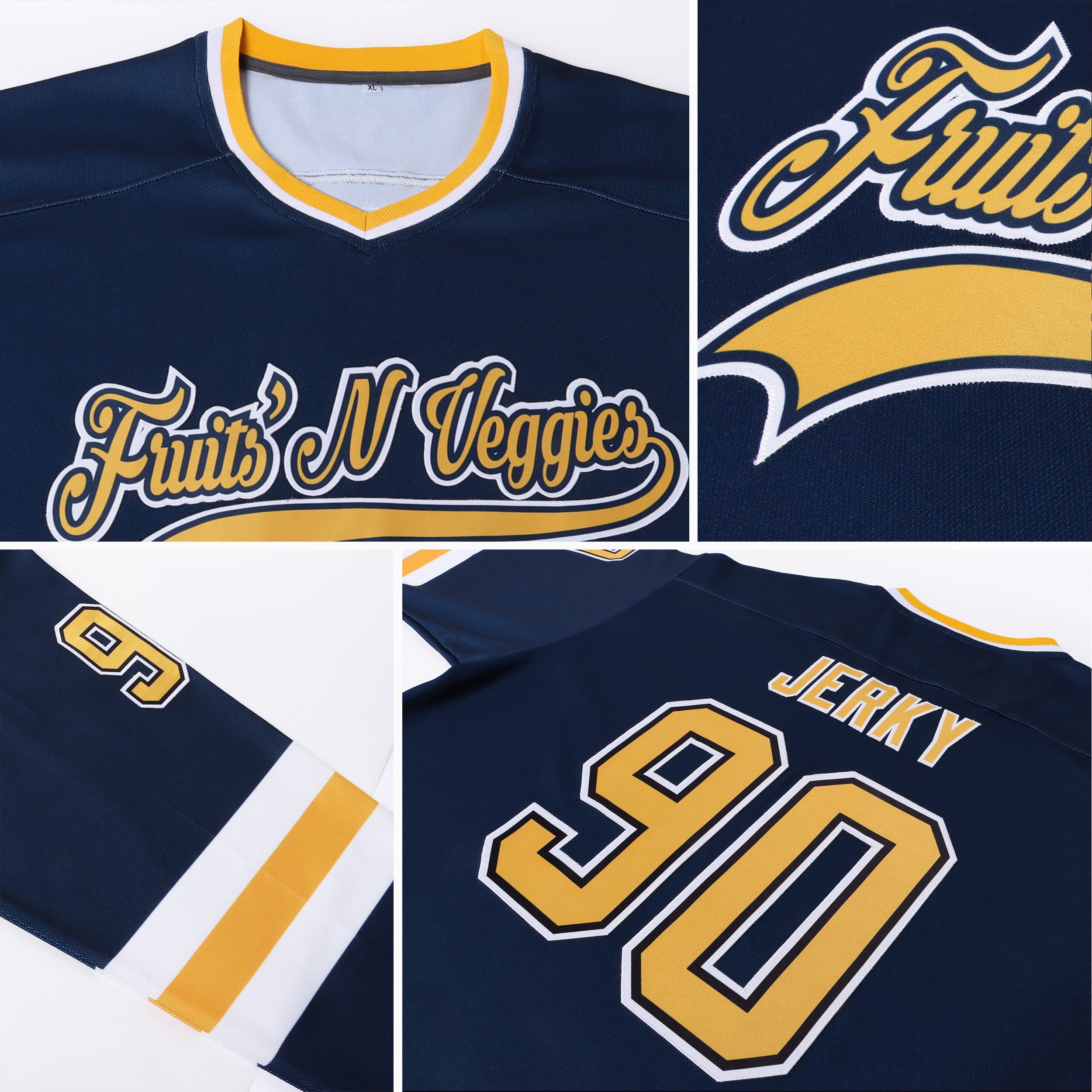 Personalized Navy Gold-White Hockey Jersey Team Custom Name and Number Custom Name and Number Hockey Jersey in Navy, Gold, and White - Personalized Team Jersey Personalized Navy Gold-White Hockey - Image 5