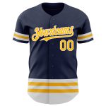 Custom Name and Number Personalized Navy Gold White Baseball Jersey - Authentic Team Apparel Personalized Navy Gold-White