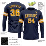 Custom Name and Number Salute to Service T-Shirt - Personalized Navy Gold-White Long Sleeve Performance Tee Personalized