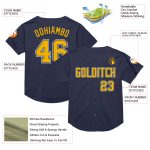 Personalized Navy Gold White Throwback Baseball Jersey - Authentic Mesh Fan Gear Personalized Navy Gold-White Mesh Authentic