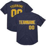 Personalized Navy Gold White Throwback Baseball Jersey - Authentic Mesh Fan Gear Personalized Navy Gold-White Mesh Authentic
