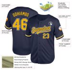 Custom Name Number Personalized Navy Gold-White Mesh Baseball Jersey Authentic Throwback Team Apparel Personalized Navy Gold-White