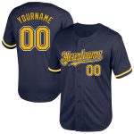 Custom Name Number Personalized Navy Gold-White Mesh Baseball Jersey Authentic Throwback Team Apparel Personalized Navy Gold-White