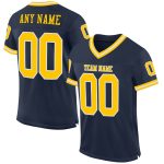 Custom Name & Number Personalized Navy Gold-White Football Jersey - Authentic Throwback Mesh Team Design Personalized Navy