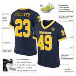 Custom Name & Number Personalized Navy Gold-White Football Jersey - Authentic Throwback Mesh Team Design Personalized Navy
