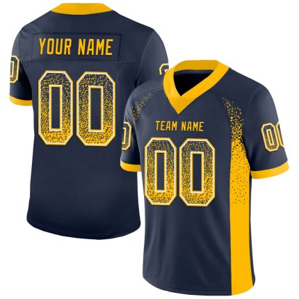 Custom Team Football Jersey with Personalized Name & Number - Navy Gold-White Mesh Drift Design Personalized Navy Gold-White