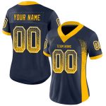 Custom Team Football Jersey with Personalized Name & Number - Navy Gold-White Mesh Drift Design Personalized Navy Gold-White