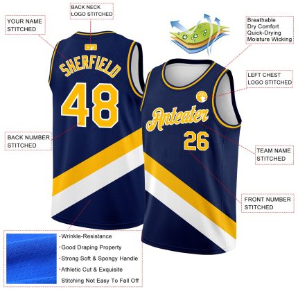 Custom Name Number Basketball Jersey - Personalized Navy Gold-White Modern City Edition Personalized Navy Gold-White Modern