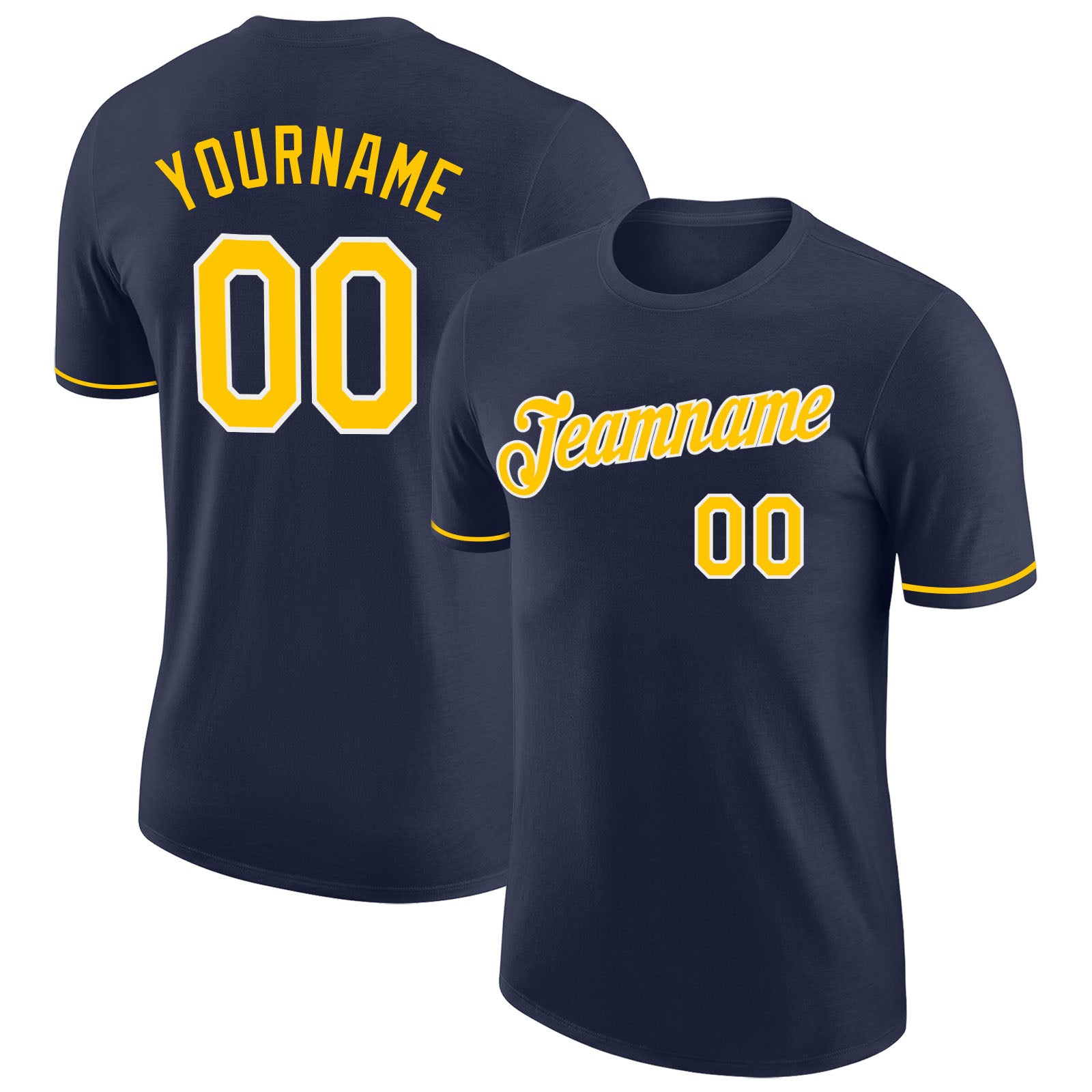 Custom Team Performance T-Shirt Personalized with Gold-White Navy Design, Name & Number Personalized Navy Gold-White Performance