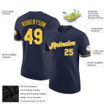 Custom Team Performance T-Shirt Personalized with Gold-White Navy Design, Name & Number Personalized Navy Gold-White Performance