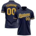 Custom Navy Gold White Golf Polo Shirt with Name and Number - Performance Vapor Design Personalized Navy Gold-White Performance