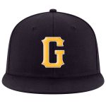 Custom Navy Adjustable Snapback Hat with Gold-White Stitching, Personalized Team Name and Number Personalized Navy Gold-White