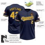 Custom Navy Gold White Softball Jersey Unisex Two-Button Design Personalized Navy Gold-White Two-Button Unisex Softball Jersey