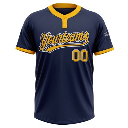 Custom Name Number Softball Jersey Unisex Navy Gold-White Two-Button Personalized Team Apparel Personalized Navy Gold-White