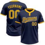 Custom Name Number Softball Jersey Unisex Navy Gold-White Two-Button Personalized Team Apparel Personalized Navy Gold-White