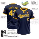 Custom Name Number Softball Jersey Unisex Navy Gold-White Two-Button Personalized Team Apparel Personalized Navy Gold-White