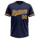 Custom Navy Gold White Softball Jersey Unisex Two-Button Design Personalized Navy Gold-White Two-Button Unisex Softball Jersey