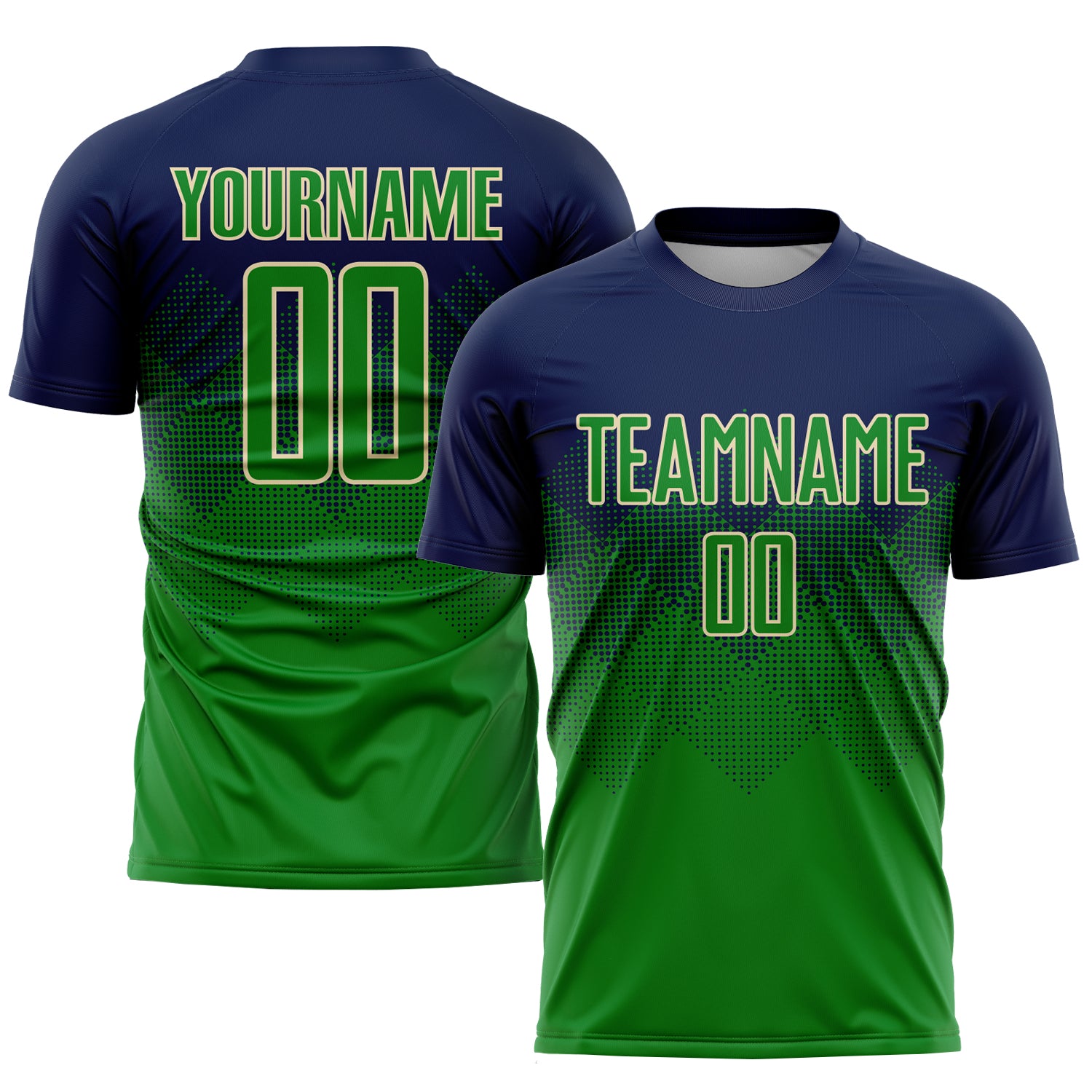 Custom Name and Number Soccer Jersey - Personalized Navy Green-Cream Sublimation Team Uniform Personalized Navy Grass Green-Cream