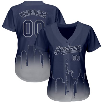 Custom Name & Number New York City Edition Fashion Baseball Jersey - Personalized 3D Navy Gray Team Jersey Personalized Navy