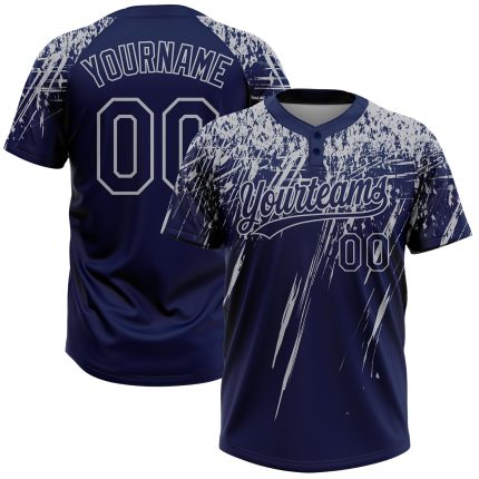 Custom Name and Number Unisex Softball Jersey - Personalized Navy Gray 3D Abstract Sharp Shape, Two-Button Design Personalized
