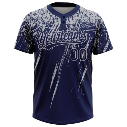 Custom Name and Number Unisex Softball Jersey - Personalized Navy Gray 3D Abstract Sharp Shape, Two-Button Design Personalized