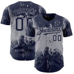 Custom Name and Number Baseball Jersey Gray Navy Abstract 3D Pattern Splatter Grunge Art - Personalized Team Apparel Personalized