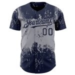 Custom Name and Number Baseball Jersey Gray Navy Abstract 3D Pattern Splatter Grunge Art - Personalized Team Apparel Personalized