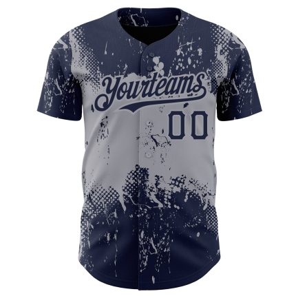 Custom Name and Number Baseball Jersey Gray Navy Abstract 3D Pattern Splatter Grunge Art - Personalized Team Apparel Personalized