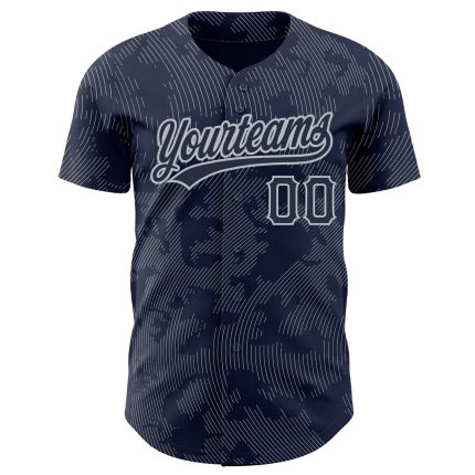 Custom Name & Number Personalized Baseball Jersey - Navy Gray 3D Pattern Design with Curve Lines Personalized Navy Gray 3D