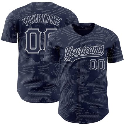Custom Name & Number Personalized Baseball Jersey - Navy Gray 3D Pattern Design with Curve Lines Personalized Navy Gray 3D