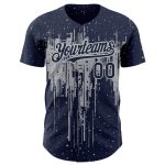 Custom Name and Number Baseball Jersey with Navy Gray Dripping Splatter Art - Personalized 3D Pattern Design Personalized