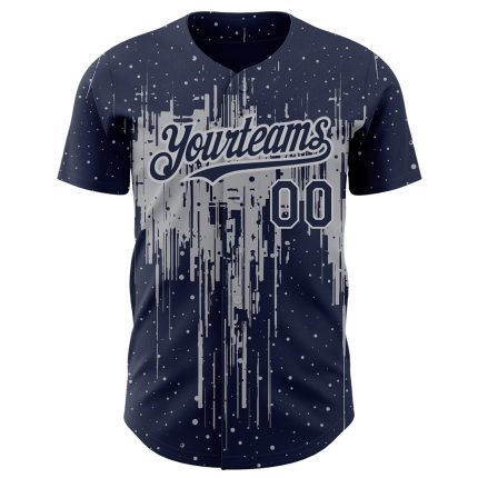 Custom Name and Number Baseball Jersey with Navy Gray Dripping Splatter Art - Personalized 3D Pattern Design Personalized