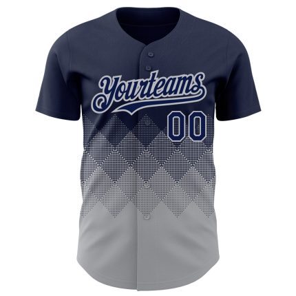 Custom Name and Number 3D Gradient Square Shapes Baseball Jersey - Personalized Navy Gray Design Personalized Navy Gray 3D