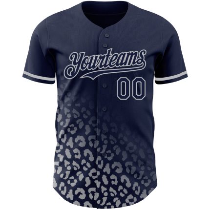 Custom Name and Number Navy Gray Leopard Print 3D Pattern Fashion Baseball Jersey Personalized Navy Gray 3D Pattern Design