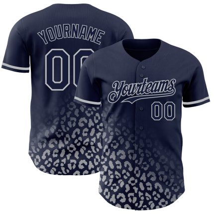 Custom Name and Number Navy Gray Leopard Print 3D Pattern Fashion Baseball Jersey Personalized Navy Gray 3D Pattern Design