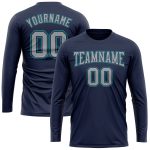 Custom Name Number Long Sleeve Performance T-Shirt - Navy Gray Aqua Salute to Service Team Design Personalized Navy Gray-Aqua