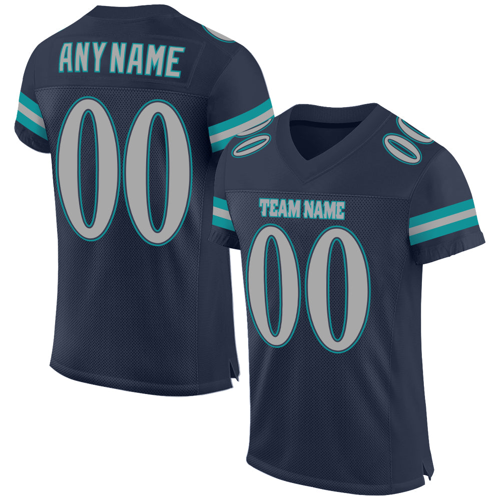 Custom Name Number Authentic Football Jersey Navy Gray Aqua Mesh Personalized Navy Gray-Aqua Mesh Authentic Football Jersey