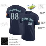 Custom Team T-Shirt with Name and Number - Personalized Navy Gray-Aqua Performance Tee Personalized Navy Gray-Aqua Performance