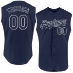 Custom Name and Number Personalized Navy Gray Sleeveless Baseball Jersey - Authentic Team Apparel Personalized Navy Gray