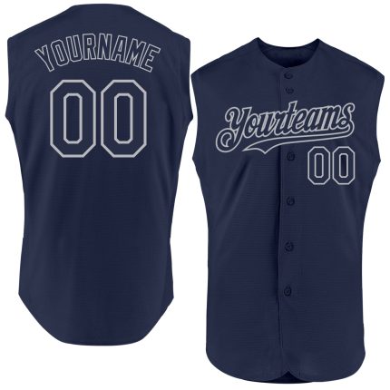 Custom Name and Number Personalized Navy Gray Sleeveless Baseball Jersey - Authentic Team Apparel Personalized Navy Gray