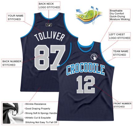 Personalized Authentic Basketball Jersey - Navy Gray-Blue Throwback Style Personalized Navy Gray-Blue Authentic Throwback
