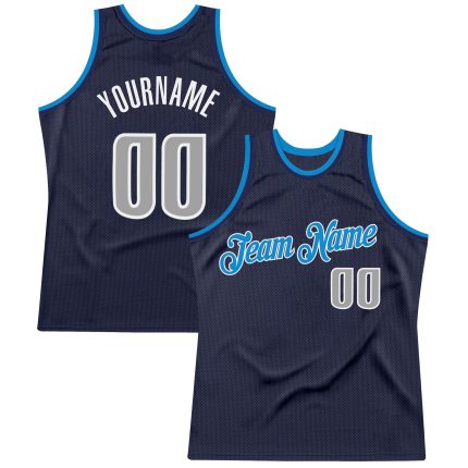 Custom Personalized Basketball Jersey - Navy Gray-Blue Authentic Throwback with Team Name and Number Personalized Navy Gray-Blue