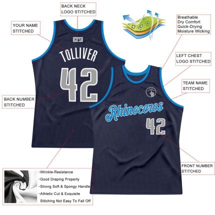 Custom Personalized Basketball Jersey - Navy Gray-Blue Authentic Throwback with Team Name and Number Personalized Navy Gray-Blue