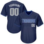 Custom Name and Number Baseball Jersey Shirt - Authentic Navy Gray-Blue Throwback Rib-Knit Personalized Navy Gray-Blue Authentic