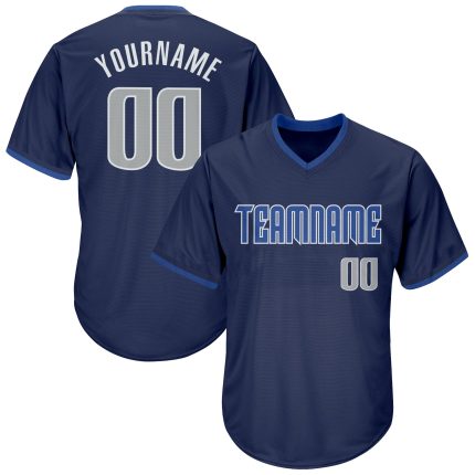 Custom Name and Number Baseball Jersey Shirt - Authentic Navy Gray-Blue Throwback Rib-Knit Personalized Navy Gray-Blue Authentic
